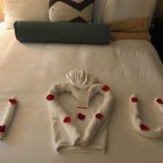 Towels rolled into I Love (shape of heart) and letter U at omni hilton head hotel
