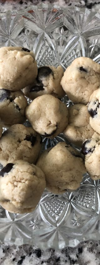 Cookie dough energy balls in dish