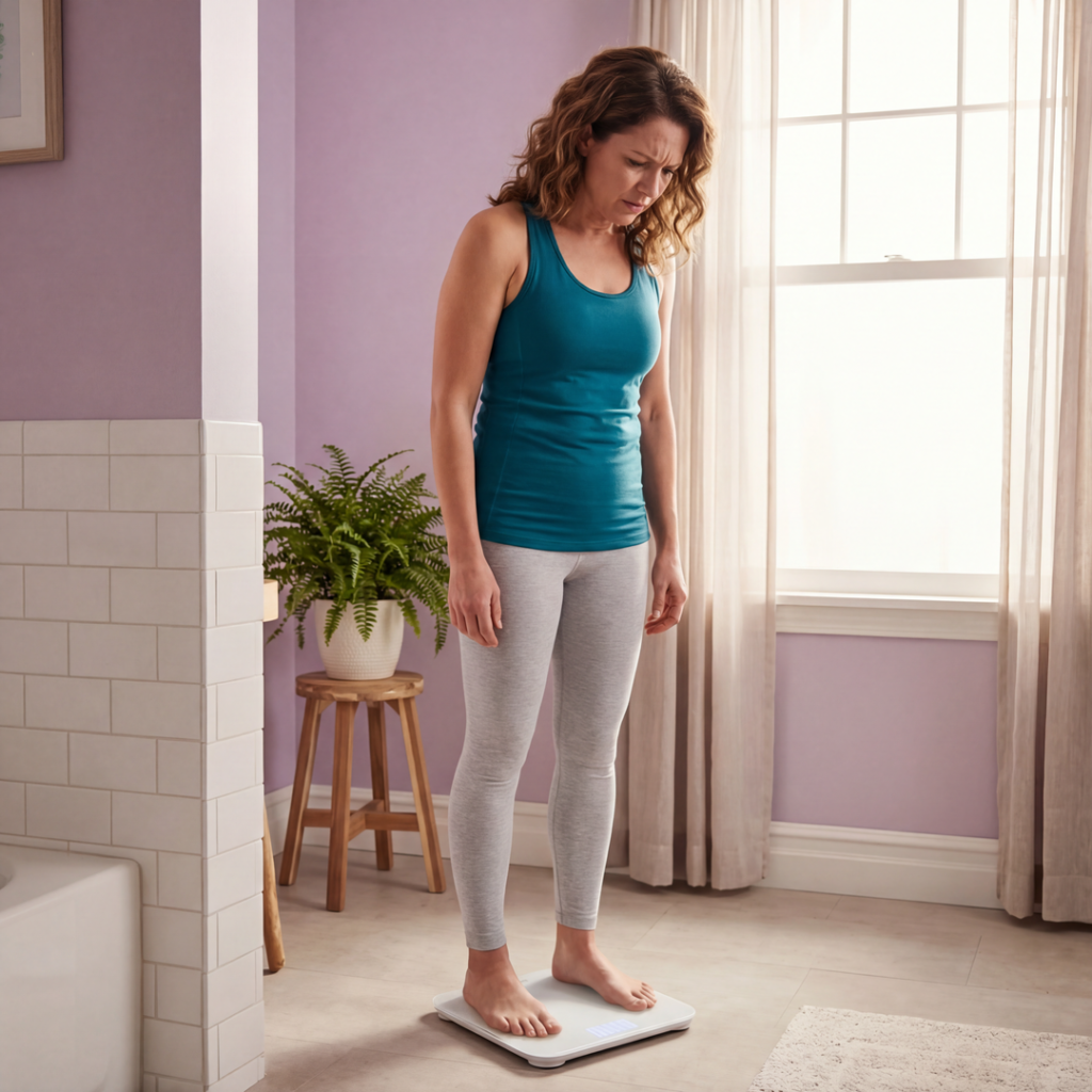 Woman standing on scales